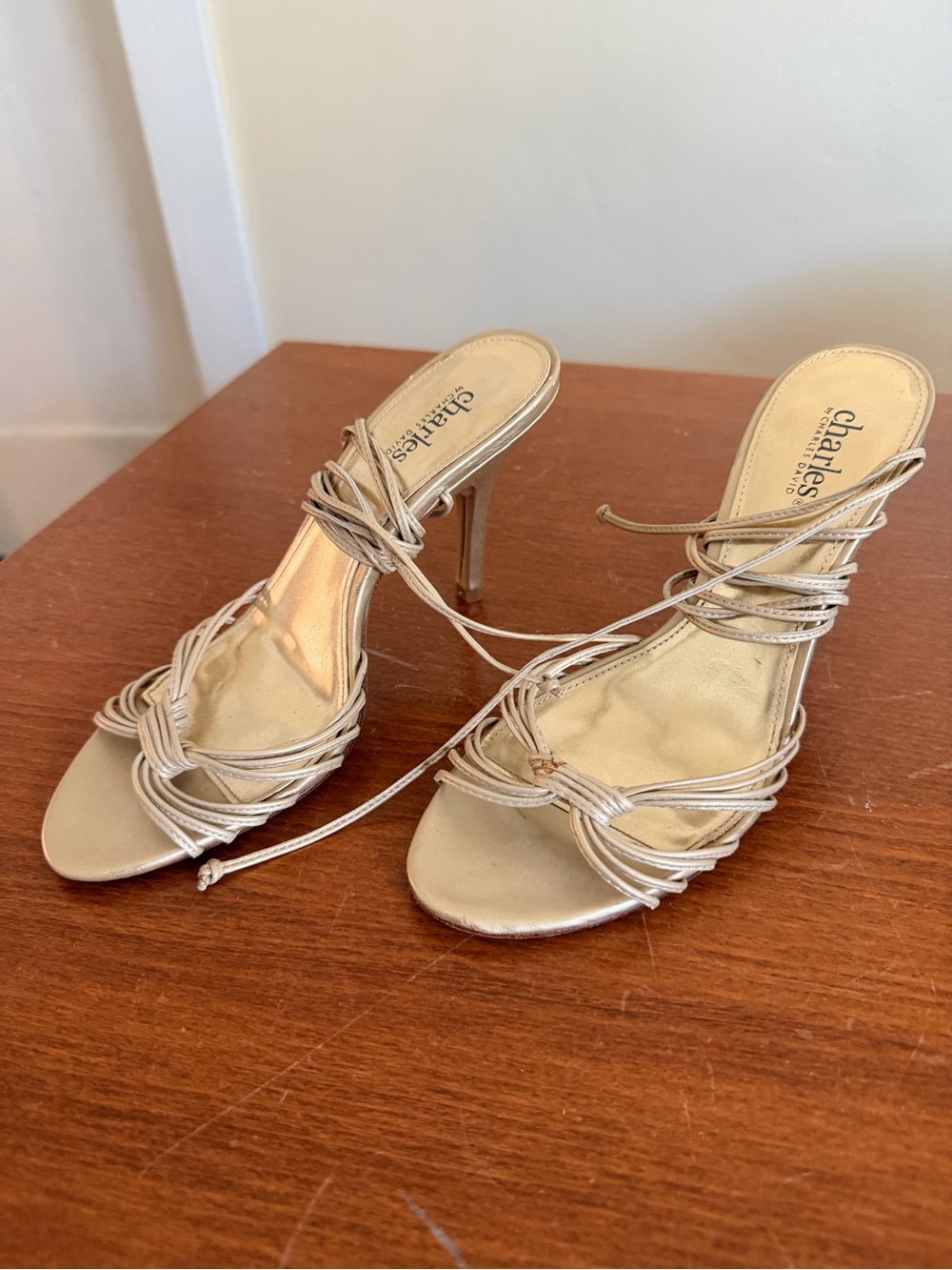 Charles By Charles David Metallic Gold Strappy High Heel Sandals